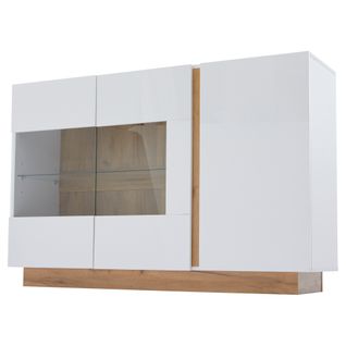 Buffet Blanc Brillance Avec Verre, 3 Portes Et Éclairage LED 138*38*90.5cm