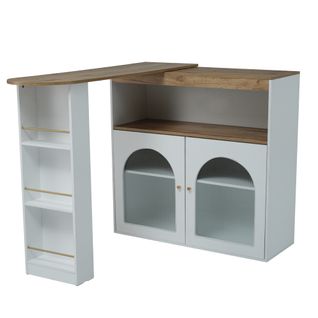 Table De Bar Extensible Rotative Moderne Blanc Avec Rangement Et Bande Lumineuse
