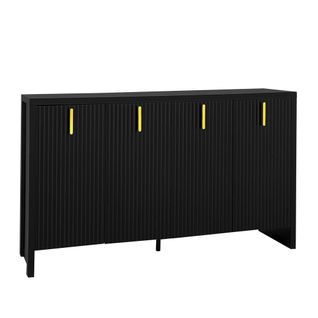 Buffet Moderne Minimaliste Noir Avec 4 Portes Battantes Et Poignets Noirs