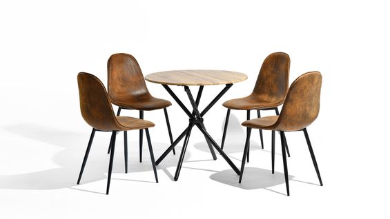 Ensemble Table à Manger Ronde Et 4 Chaises Effet Bois De Style Vintage