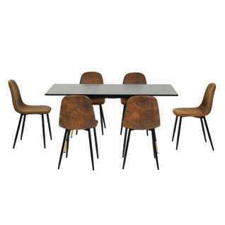 Ensemble Table Extensible Noir Effet Bois 120-160cm Et 6 Chaises Style Scandinave Retro