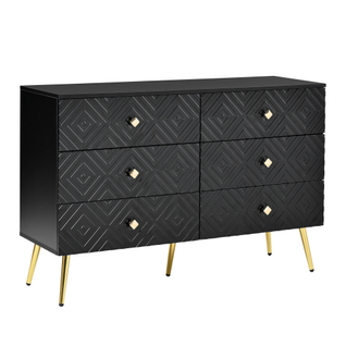 Commode 6 Tiroirs Noire Avec Motifs Géométriques Et Pieds Dorés Qat Black