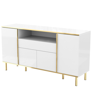 Buffet Moderne Luxe Blanc Avec Éclairage LED Accents Dorés Brillant Yirell White