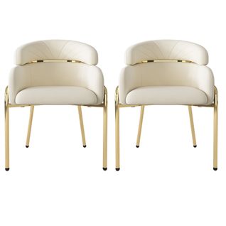 Lot De 2 Chaises De Salle à Manger En Velours Beige Avec Pieds Dorés Trakiel Beige