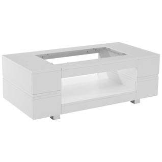 Table Basse Blanche Moderne Verre Trempé Avec Éclairage LED 100x50x35cm Scrien