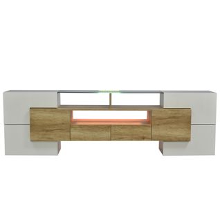 Meuble TV Élégant Blanc Brillant Éclairage LED Surface En Verre