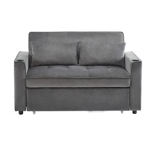 Canapé Convertible Gris En Velours Avec Fonction Lit - Pratique Et Confortable