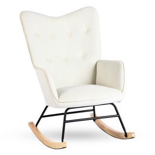 Fauteuil à Bascule Rocking Chair Velours Blanc Cassé
