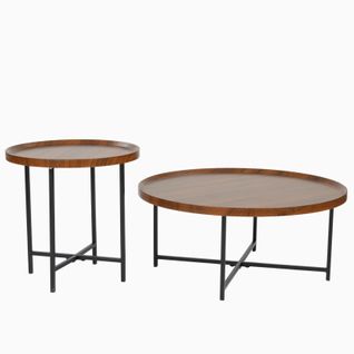 Ensemble Tables Basses Gigognes Rondes Plateaux Bois