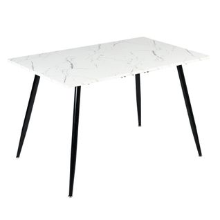 Table à Manger Rectangulaire Effet Marbre Blanc Pour 4-6 Personnes, Pieds Métal Noir 120 X 75 Cm