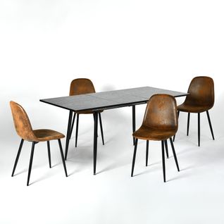 Ensemble Table Extensible Noir 120-160 Et 4 Chaises Marron Vintage