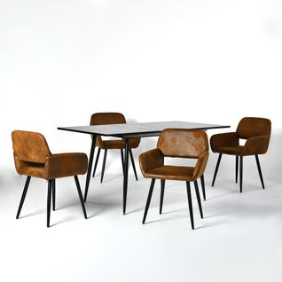 Ensemble Table Extensible Effet Bois Noire 120-160 Et 4 Chaises Rétro Suède Marron