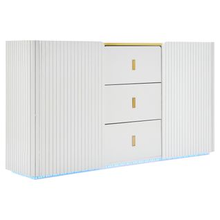 Buffet Blanc Élégant 2 Portes, 3 Tiroirs Avec Éclairage LED 150*35*80cm