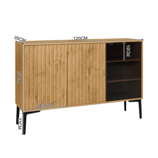Buffet Effet Bois Porte Vitrée Avec Lumineuse LED 120*35*57cm