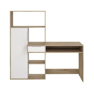 Bureau Avec 1 Tiroir Et 1 Porte - 162,8 Cm - Chêne Et Blanc