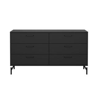 Commode Double 6 Tiroirs Noir Mat Avec Piètement Métallique L138,7 Cm