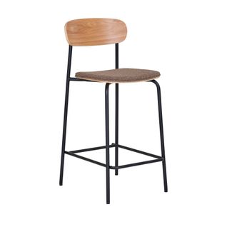 Lot De 2 Tabourets De Bar En Bois, Tissu Et Métal H66cm