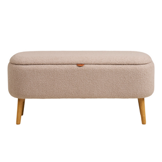 Banc Coffre En Tissu Bouclette Et Bois L95cm