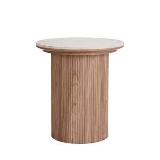 Table D'appoint Ronde Effet Marbre Et Bois Ø45cm