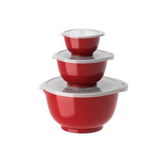 Set De 3 Bols Avec Couvercles Rouge En Plastique