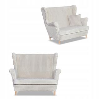 Canapé à Oreilles René Estella — Style Scandinave, Velours Côtelé Beige