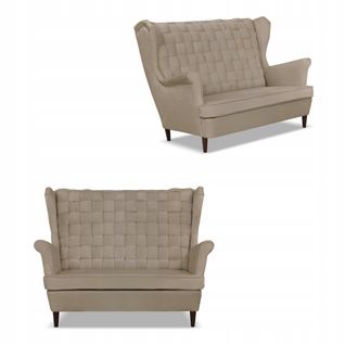 Canapé Scandinave 2 Places Carol, Modèle à Oreilles, Beige, à Ressorts