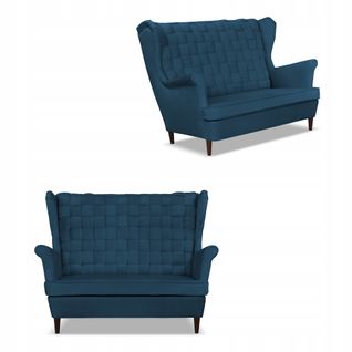 Canapé Scandinave «carol», 2 Places, Bleu Marine, à Oreilles, Assise à Ressorts