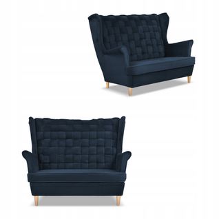 Canapé 2 Places Carol Bleu Marine, Style Scandinave à Oreilles , à Ressorts