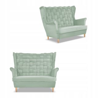 Canapé 2 Places Scandinave à Oreilles Carol, Vert Céladon, à Ressorts