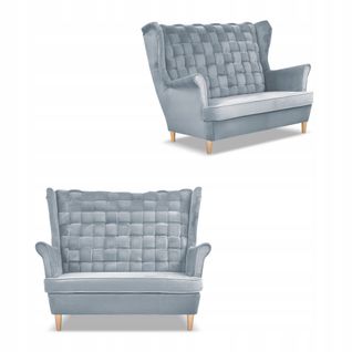 Canapé Scandinave à Oreilles Carol, 2 Places — Bleu Clair, Suspension à Ressorts