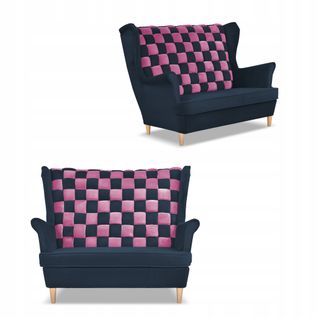 Canapé/sofa à Oreilles Carol Duo — Style Scandinave, Bicolore Bleu Marine Et Rose