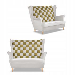 Canapé à Oreilles Carol Duo — Style Scandinave, Blanc Et Doré