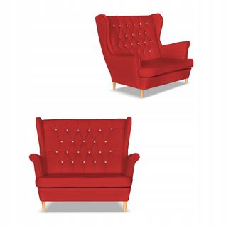 Canapé Gaja — Style Scandinave, Dossier à Oreilles, En Simili‑cuir Écologique, Rouge