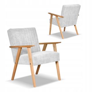 Fauteuil Style Prl Rétro Vintage Soler Anafi En Velours Côtelé Gris