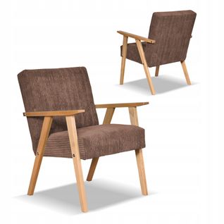 Fauteuil Style Prl Rétro Vintage Soler Anafi — Velours Côtelé Marron