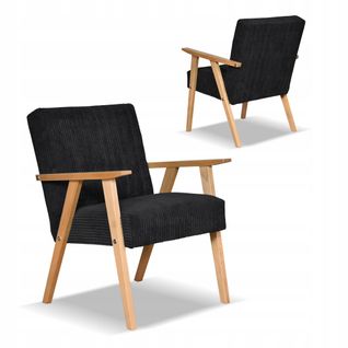 Fauteuil Rétro Vintage Prl Soler Anafi En Velours Côtelé Noir