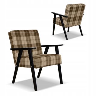 Fauteuil Rétro‑vintage Style Prl Soler Motif à Carreaux Brun Et Beige