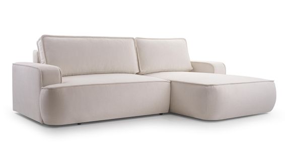 Canapé D'angle Droit En Tissu Crème Ablia 267/168/87 Cm - Avec Coffre Et Fonction Lit