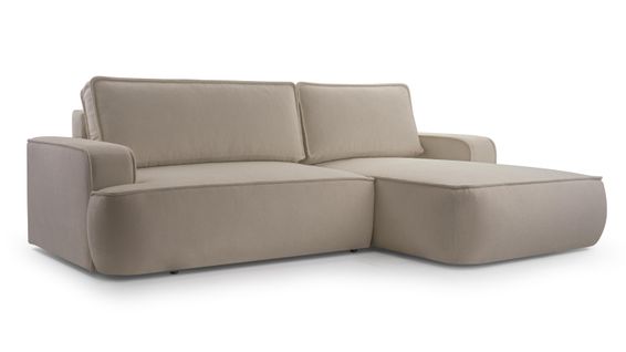 Canapé D'angle Droit En Tissu Beige Ablia 267/168/87 Cm - Avec Coffre Et Fonction Lit
