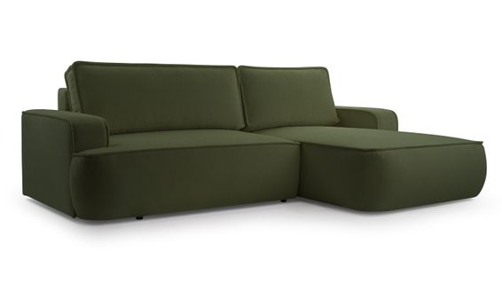 Canapé D'angle Droit En Tissu Vert Ablia 267/168/87 Cm - Avec Coffre Et Fonction Lit