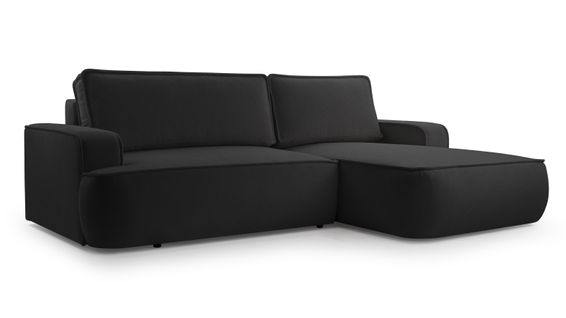 Canapé D'angle Droit En Tissu Noir Ablia 267/168/87 Cm - Avec Coffre Et Fonction Lit