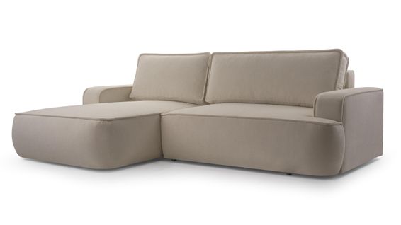 Canapé D'angle Gauche En Tissu Beige Ablia 267/168/87 Cm - Avec Coffre Et Fonction Lit