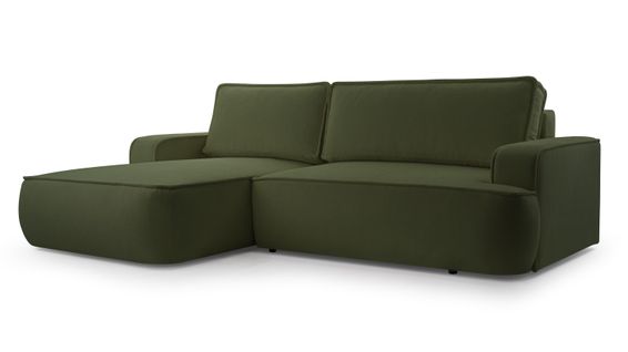 Canapé D'angle Gauche En Tissu Vert Ablia 267/168/87 Cm - Avec Coffre Et Fonction Lit