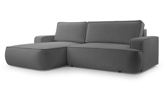 Canapé D'angle Gauche En Tissu Gris Foncé Ablia 267/168/87 Cm - Avec Coffre Et Fonction Lit