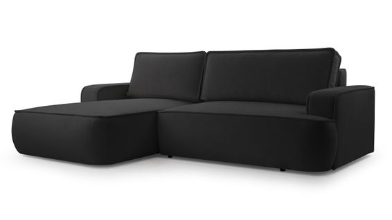 Canapé D'angle Gauche En Tissu Noir Ablia 267/168/87 Cm - Avec Coffre Et Fonction Lit