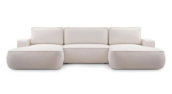 Canapé Panoramique En Tissu Crème Ablia U 364/168/87 Cm - Avec Coffre Et Fonction Lit