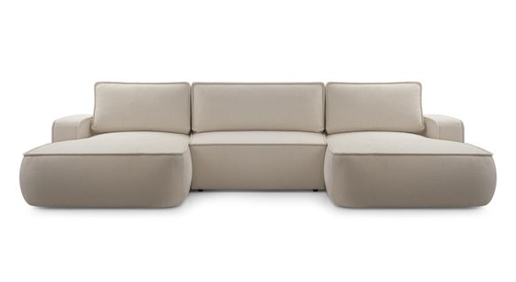 Canapé Panoramique En Tissu Beige Ablia U 364/168/87 Cm - Avec Coffre Et Fonction Lit