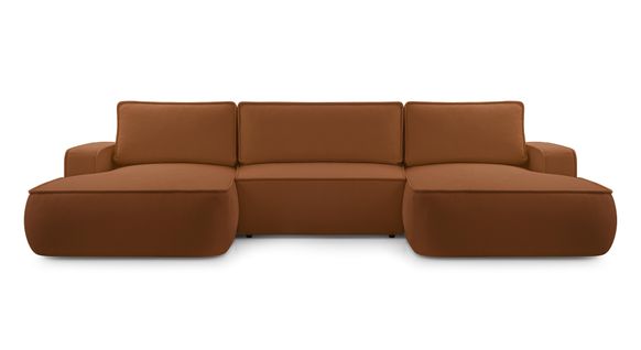 Canapé Panoramique En Tissu Cuivre Ablia U 364/168/87 Cm - Avec Coffre Et Fonction Lit