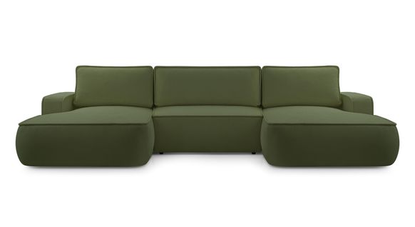 Canapé Panoramique En Tissu Vert Ablia U 364/168/87 Cm - Avec Coffre Et Fonction Lit