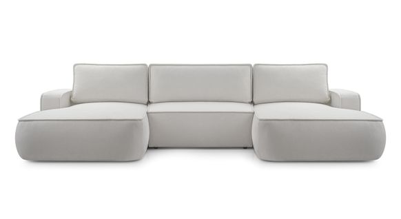 Canapé Panoramique En Tissu Gris Clair Ablia U 364/168/87 Cm - Avec Coffre Et Fonction Lit